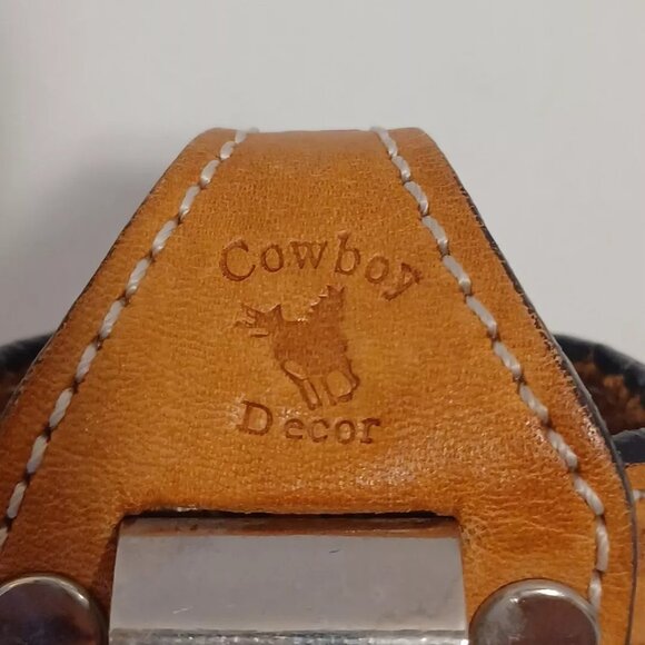 VTG Tooled Brown Tan Leather Western Cowboy Decor Flip Phone Holster Belt Clip - Picture 3 of 11